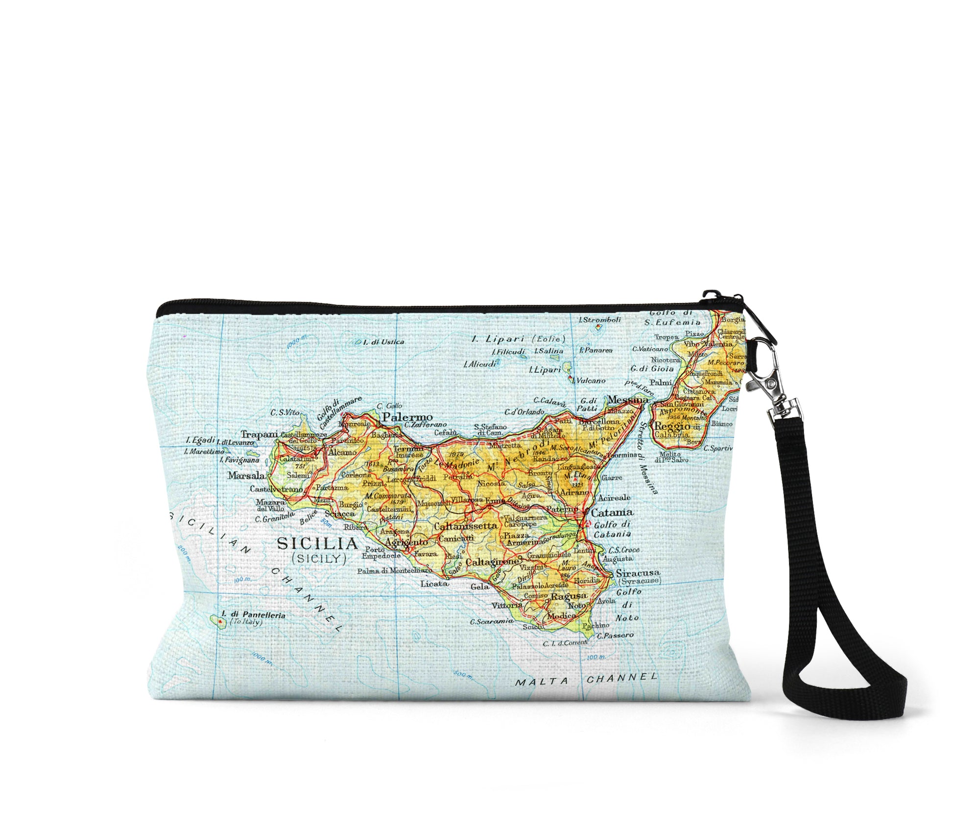 Sicily map wristlet travel pouch
