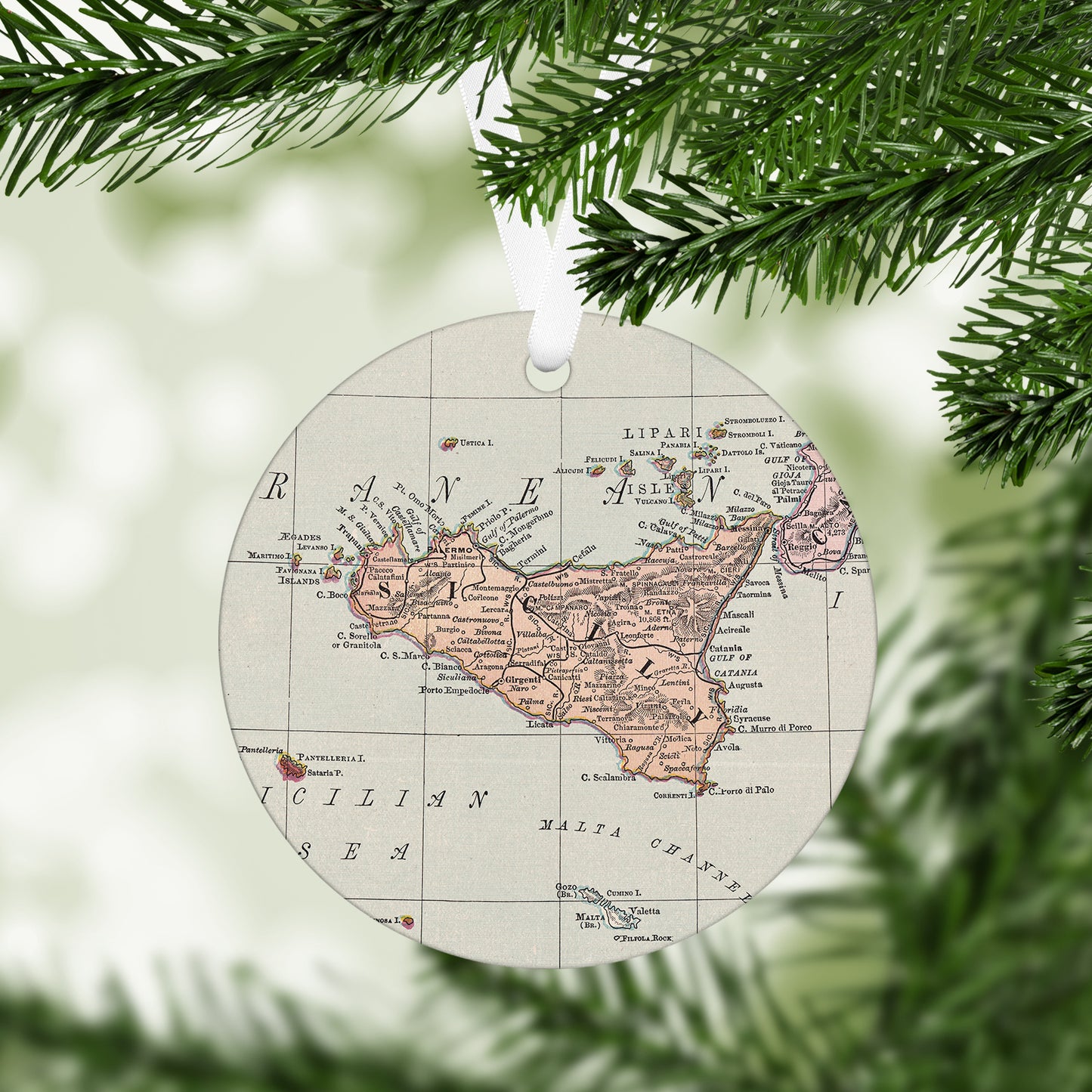 Sicily Vintage Map Ornament
