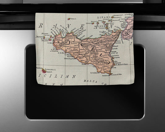 Sicily Map Tea Towel | Waffle-Weave Kitchen Towel Gift