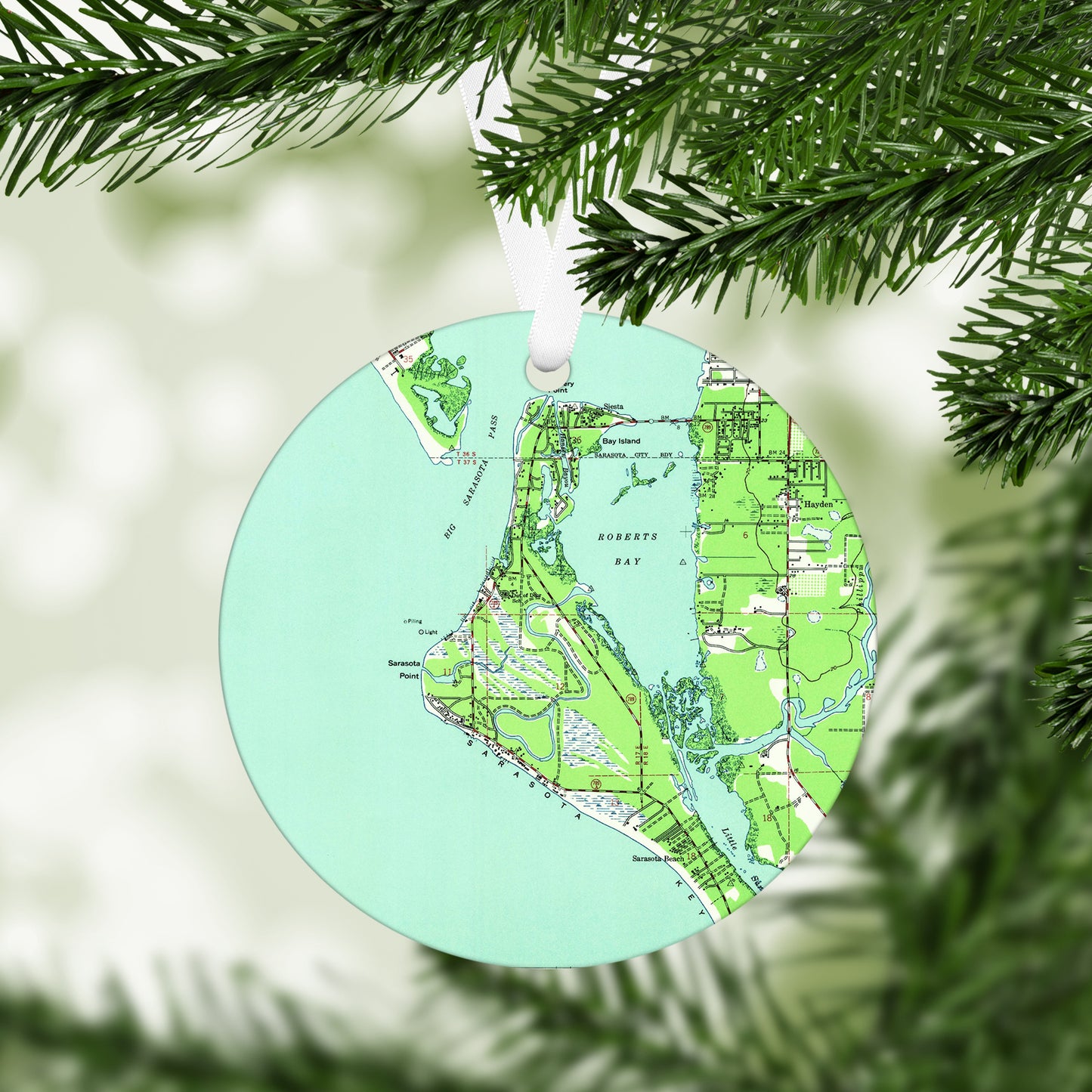 Siesta Key Florida Vintage Map Ornament