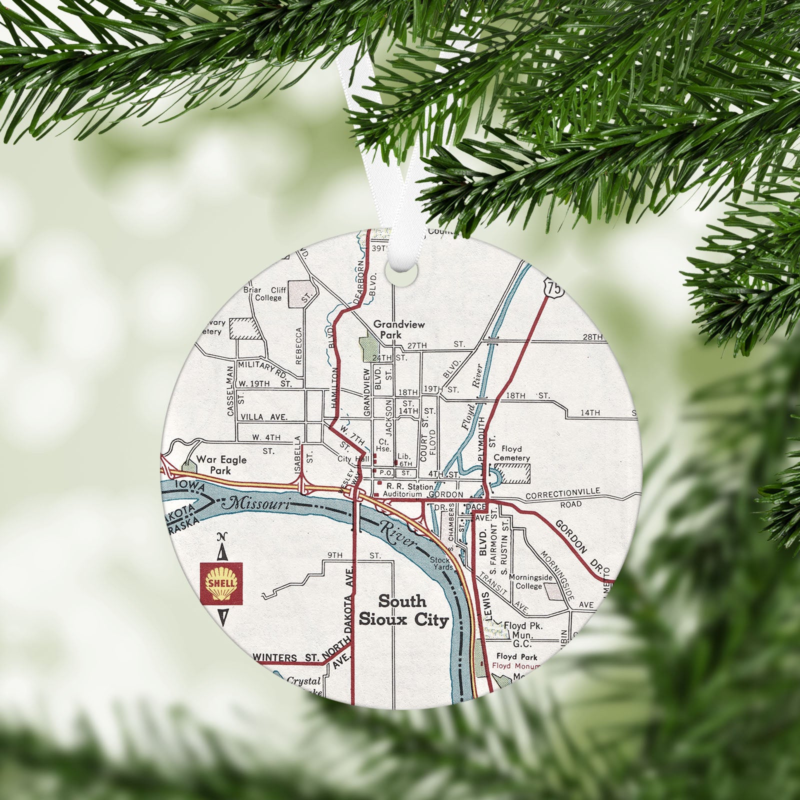 Sioux City Iowa Vintage Map Ornament
