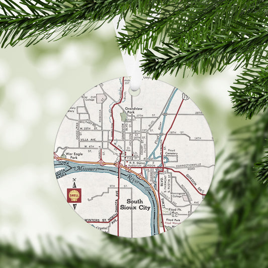 Sioux City Iowa Vintage Map Ornament