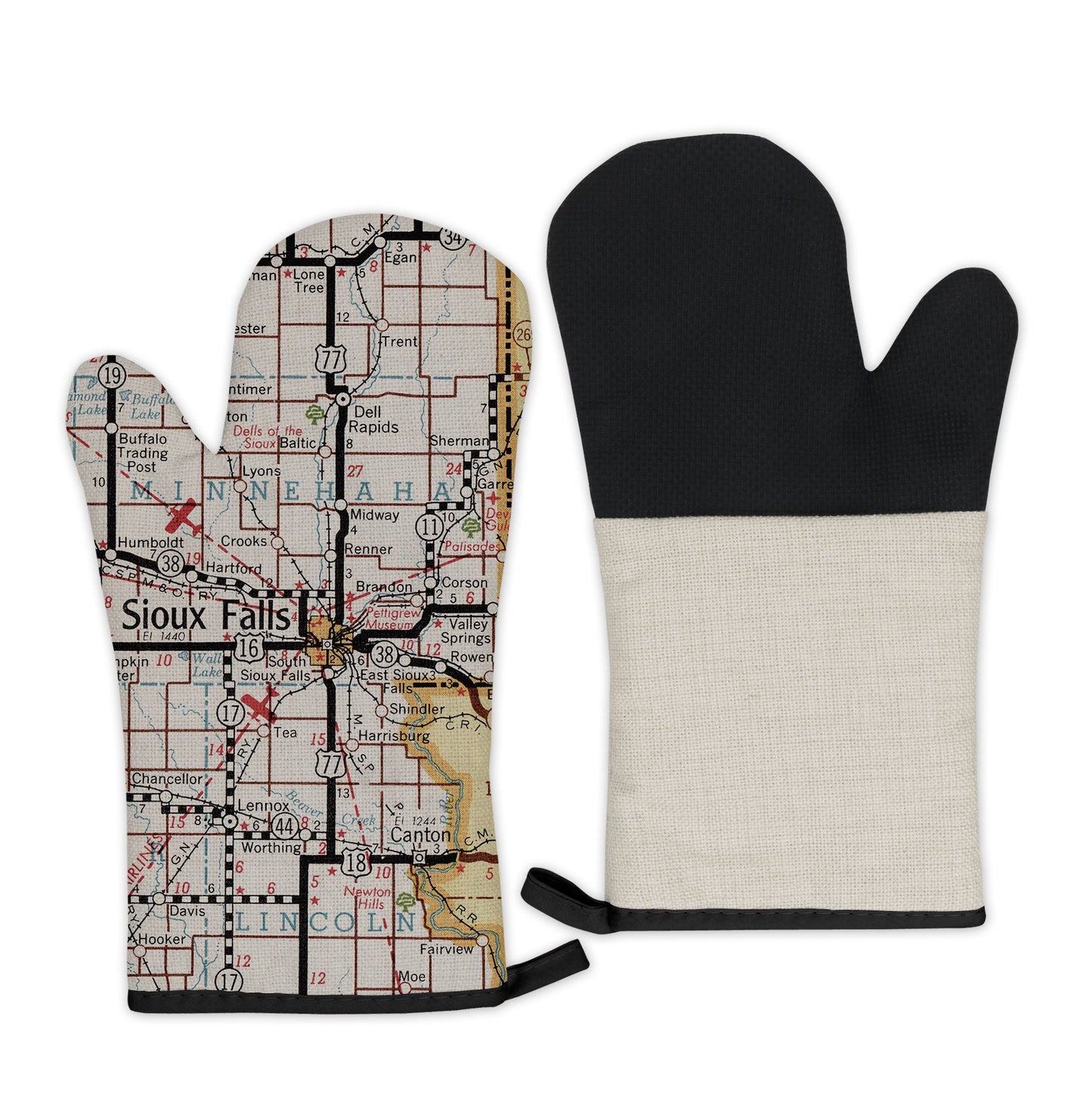 Sioux Falls, South Dakota Map Oven Mitt | Vintage-Inspired Kitchen Gift