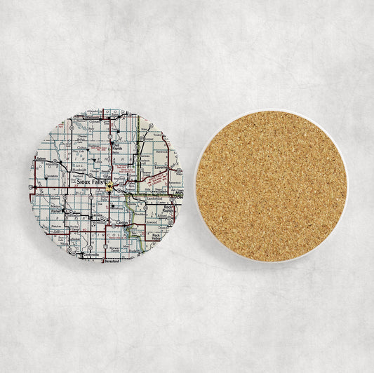 Sioux Falls South Dakota Map Coasters | Set of 4 Vintage Sioux Falls South Dakota Drink Coasters | Travel-Inspired Home Decor