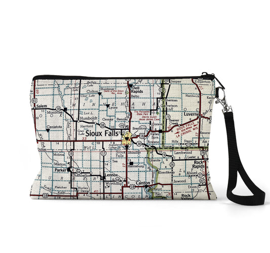 Sioux Falls South Dakota map wristlet travel pouch