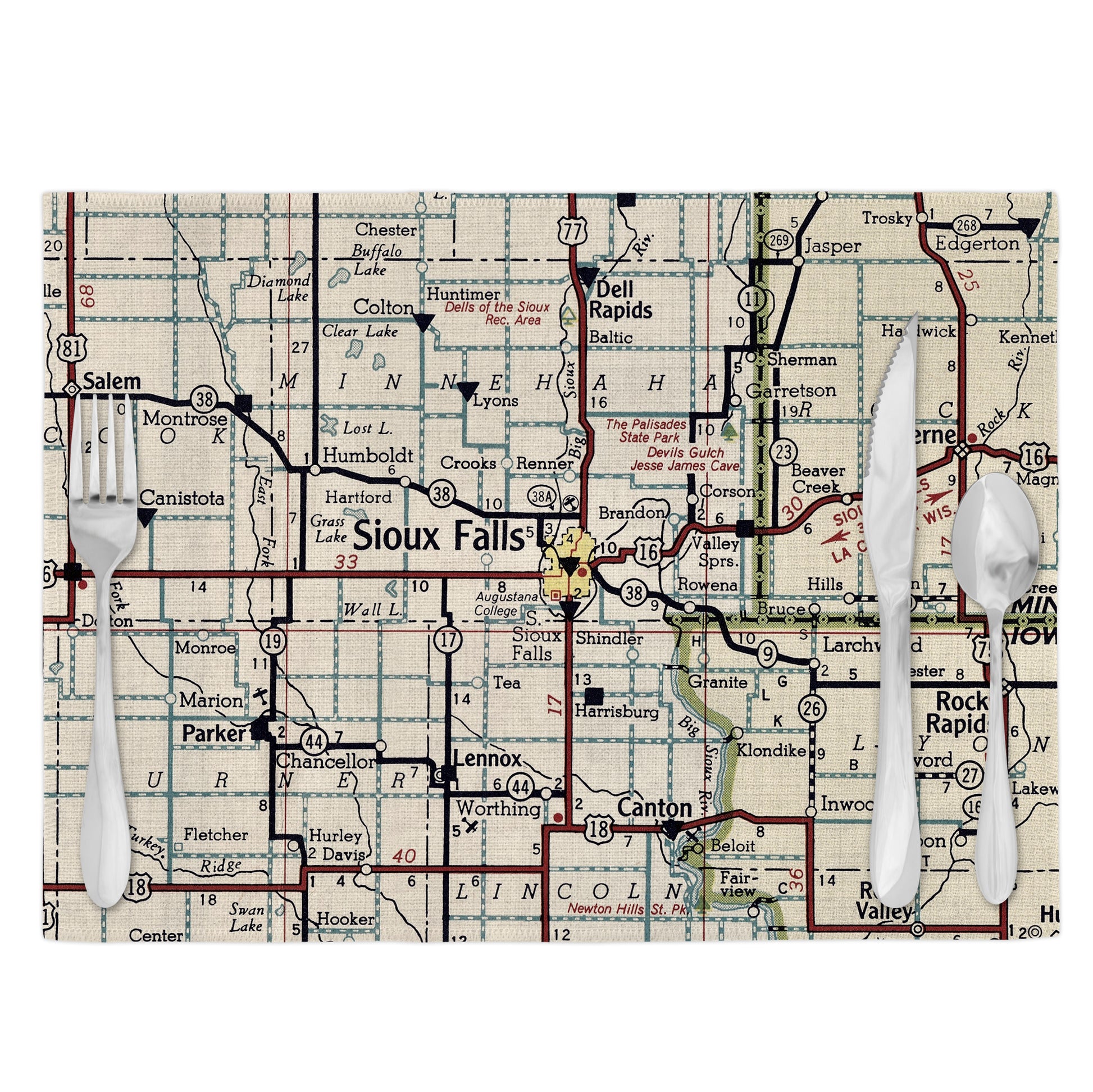 Sioux Falls South Dakota Vintage Map Placemats Set of 4