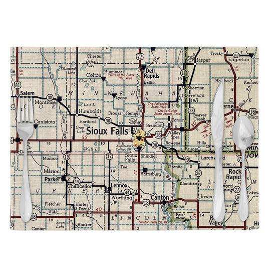 Sioux Falls South Dakota Vintage Map Placemats Set of 4