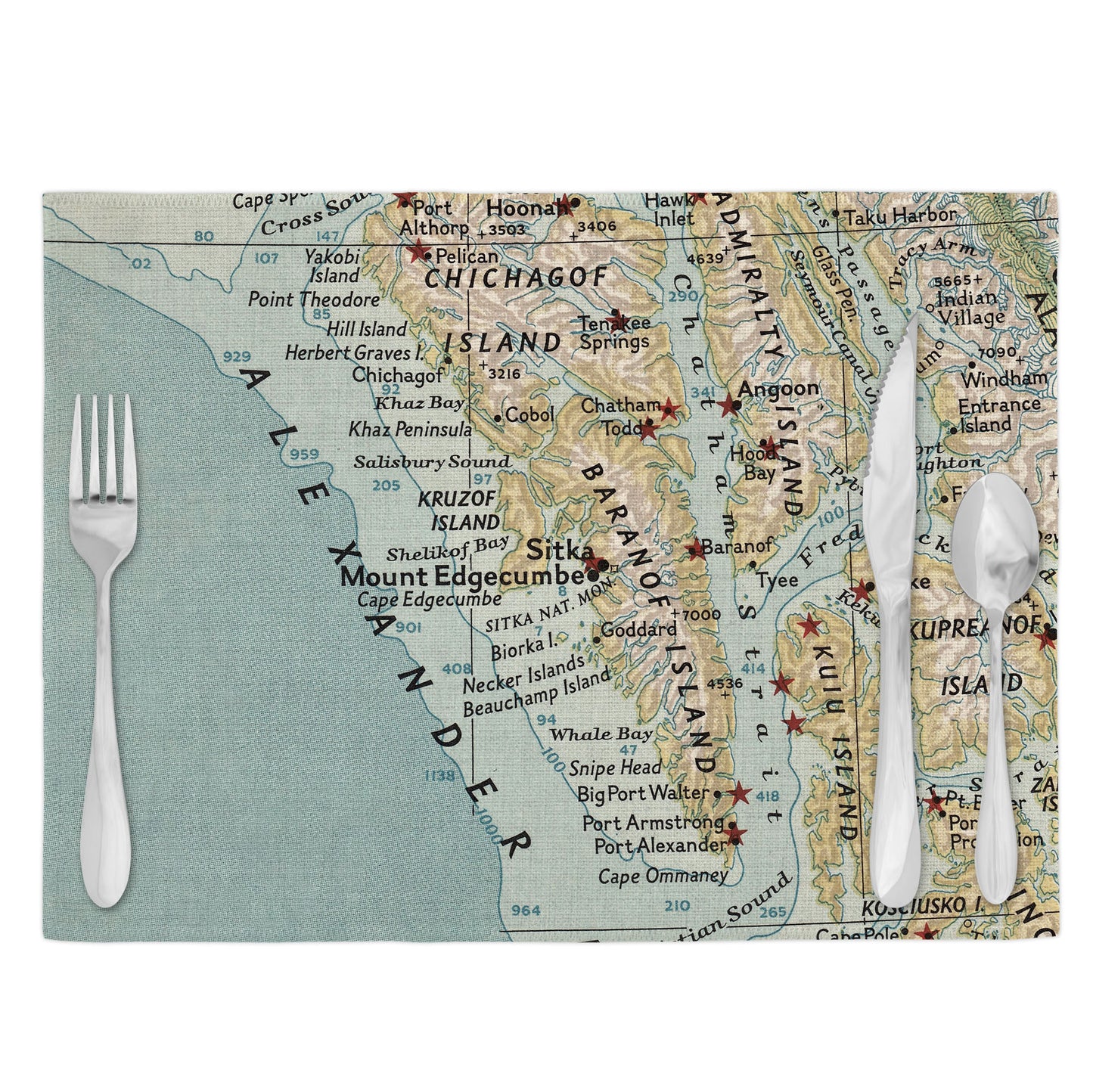 Sitka Alaska Vintage Map Placemats Set of 4