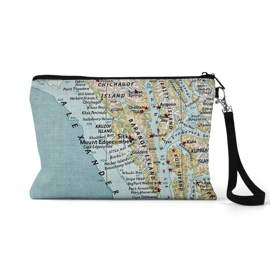Sitka Alaska map wristlet travel pouch