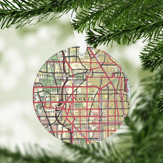 Skokie Illinois Vintage Map Ornament
