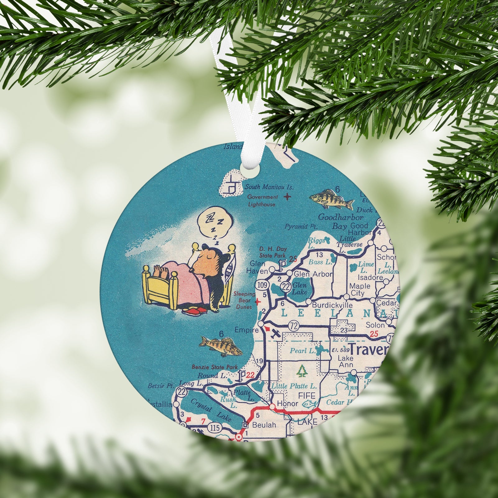 Sleeping Bear Dunes Michigan Vintage Map Ornament