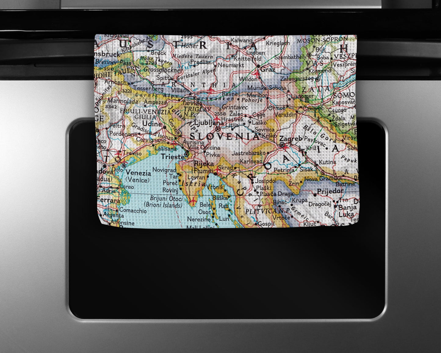 Slovenia Map Tea Towel | Waffle-Weave Kitchen Towel Gift