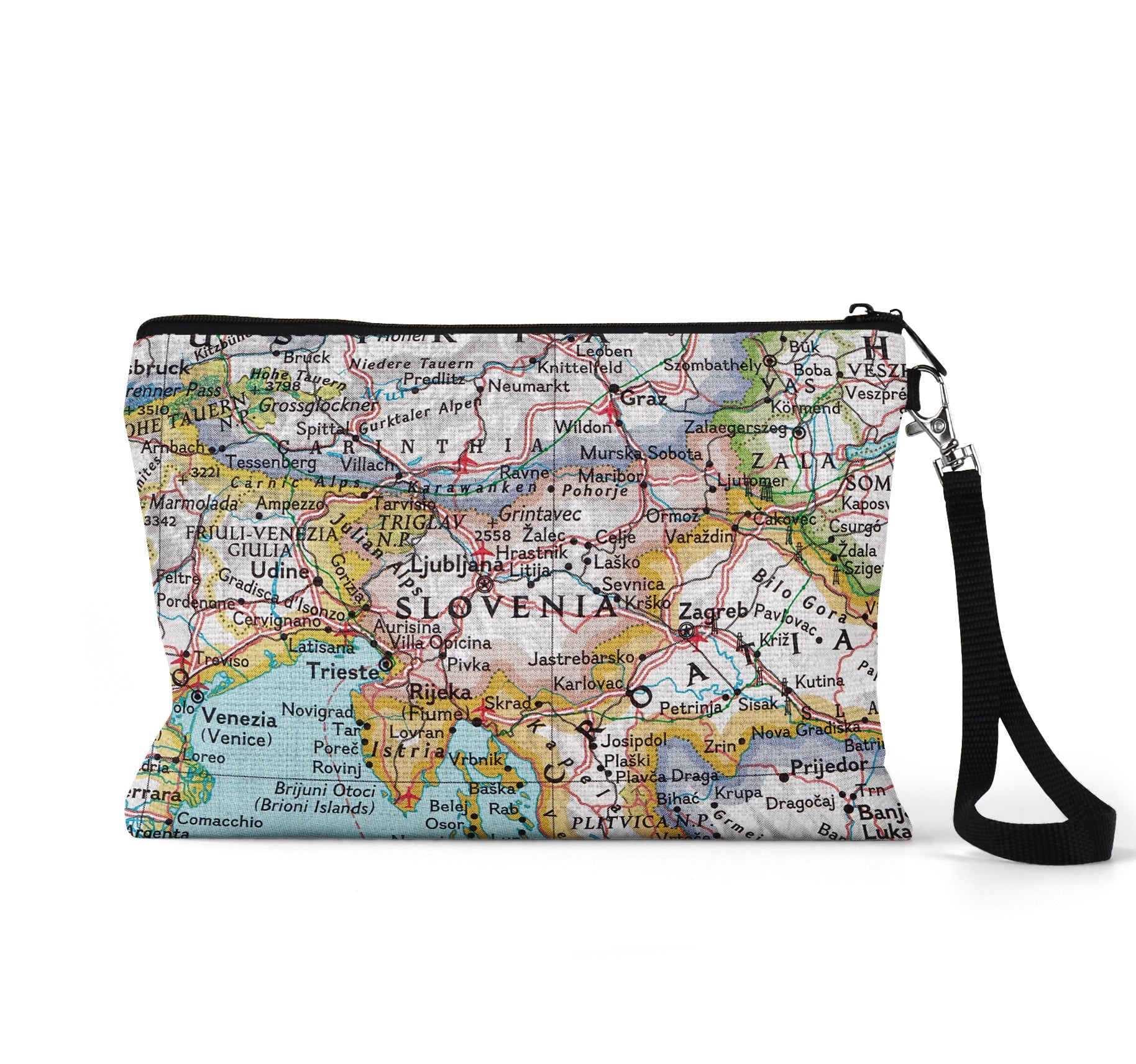 Slovenia map wristlet travel pouch
