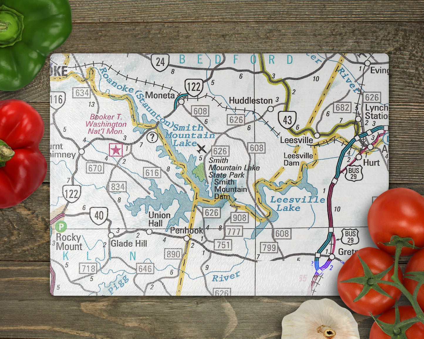 Smith Mountain Lake Virginia Map Cutting Board | Travel Gift | Kitchen Decor