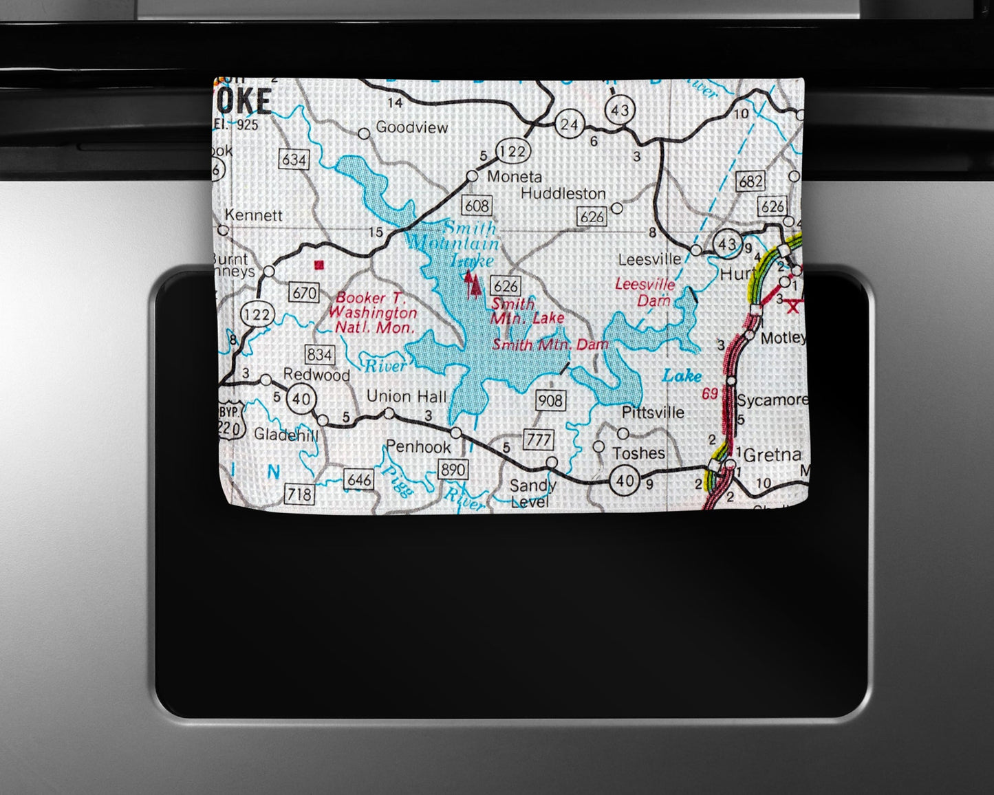 Smith Mountain Lake Virginia Map Tea Towel | Waffle-Weave Kitchen Towel Gift