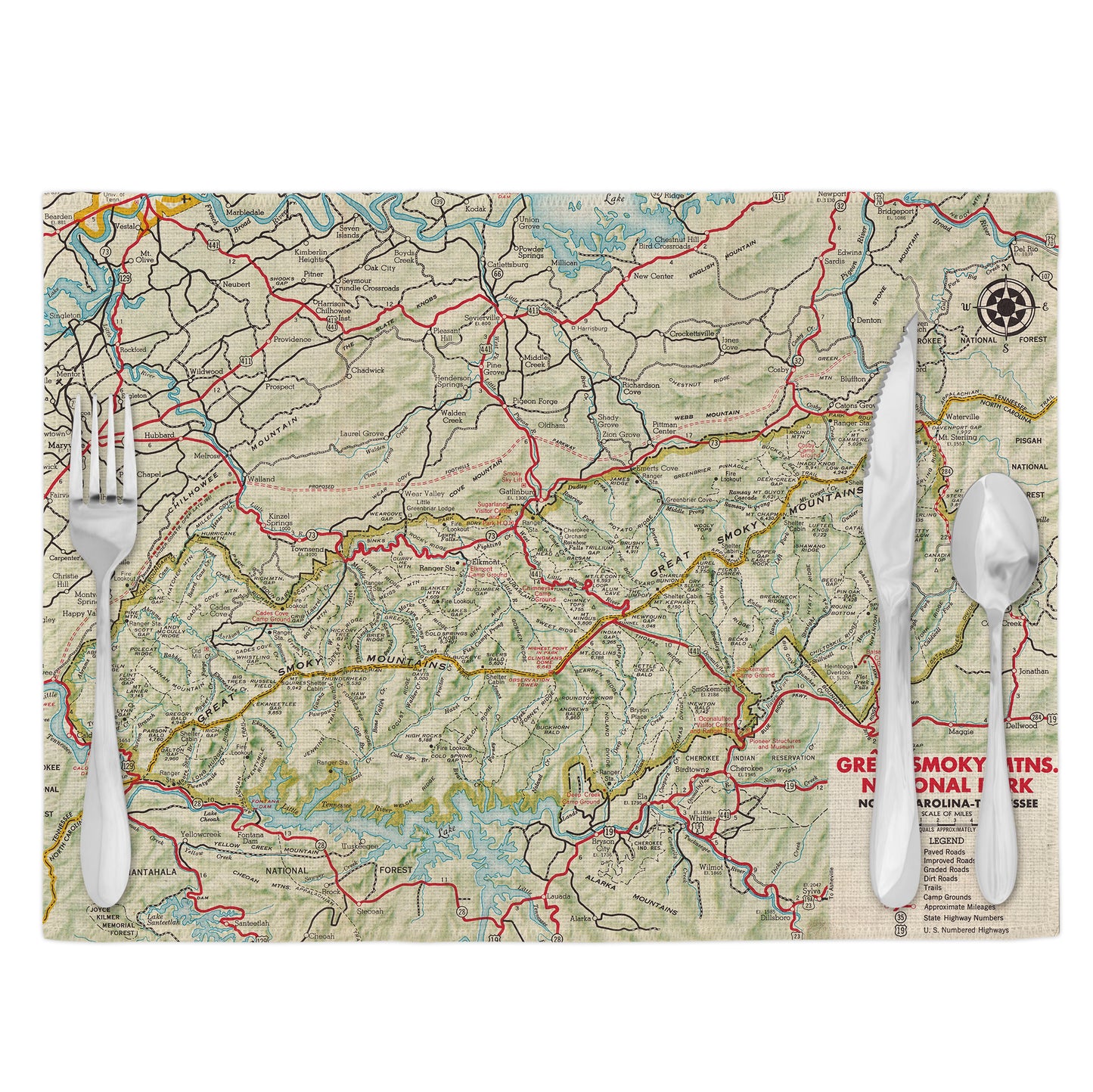 Great Smoky Mountains National Park Vintage Map Placemats Set of 4