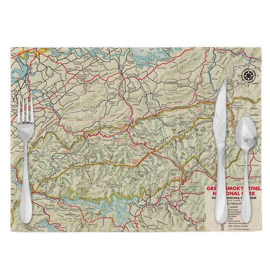 Great Smoky Mountains National Park Vintage Map Placemats Set of 4
