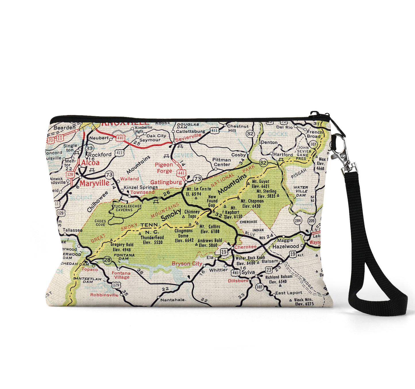 Great Smoky Mountains National Park map wristlet travel pouch