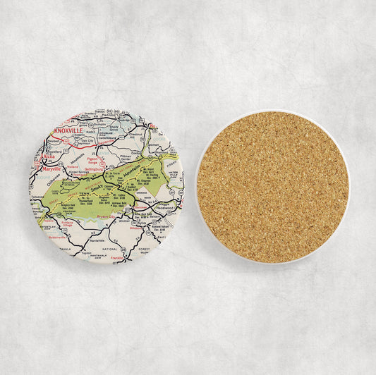 Great Smoky Mountains National Park Map Coasters | Set of 4 Vintage Great Smoky Mountains National Park Drink Coasters | Travel-Inspired Home Decor