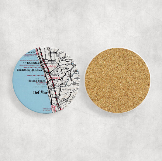 Solana Beach California Map Coasters | Set of 4 Vintage Solana Beach California Drink Coasters | Travel-Inspired Home Decor