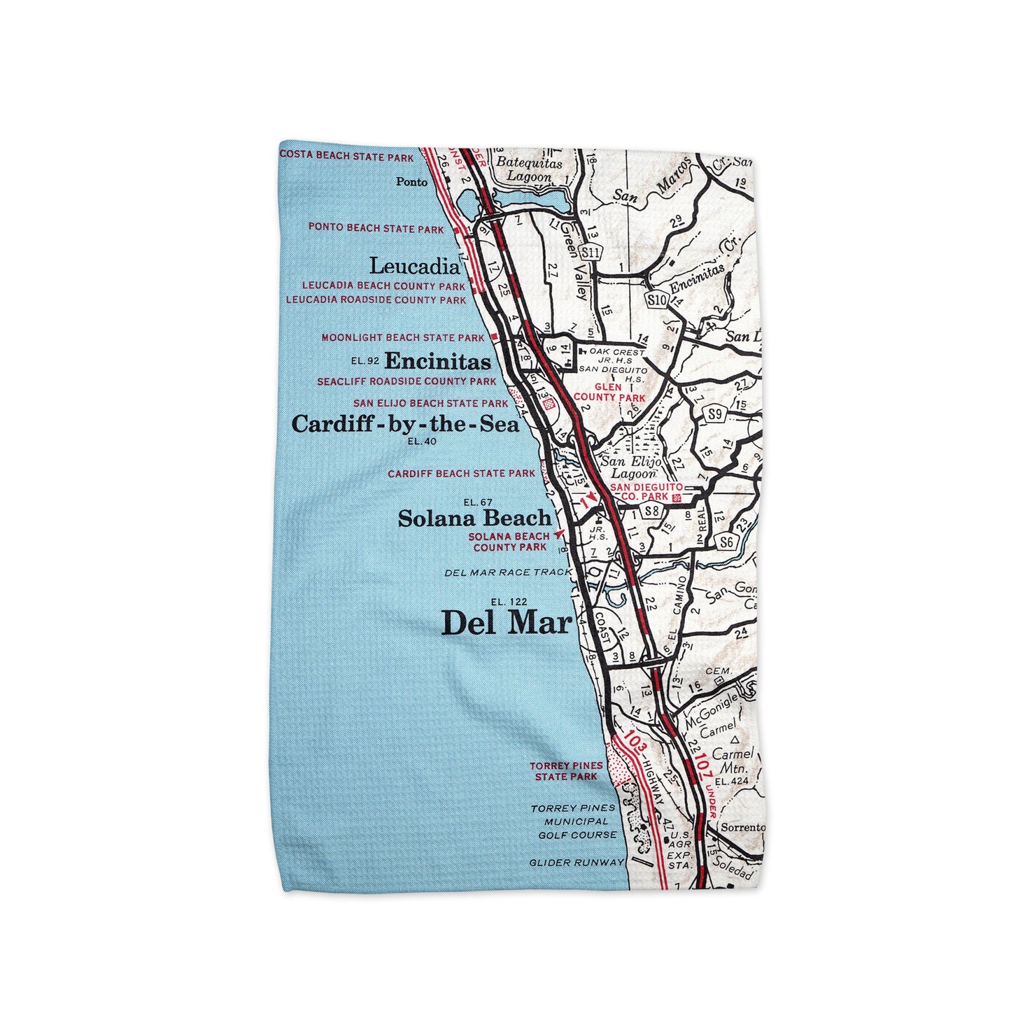 Solana Beach California Map Tea Towel | Waffle-Weave Kitchen Towel Gift