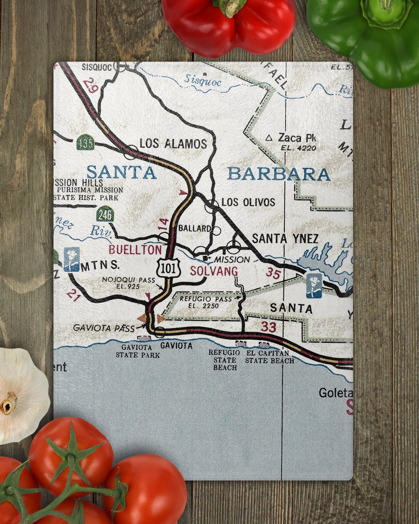 Solvang California Vintage Map Glass Cutting Board