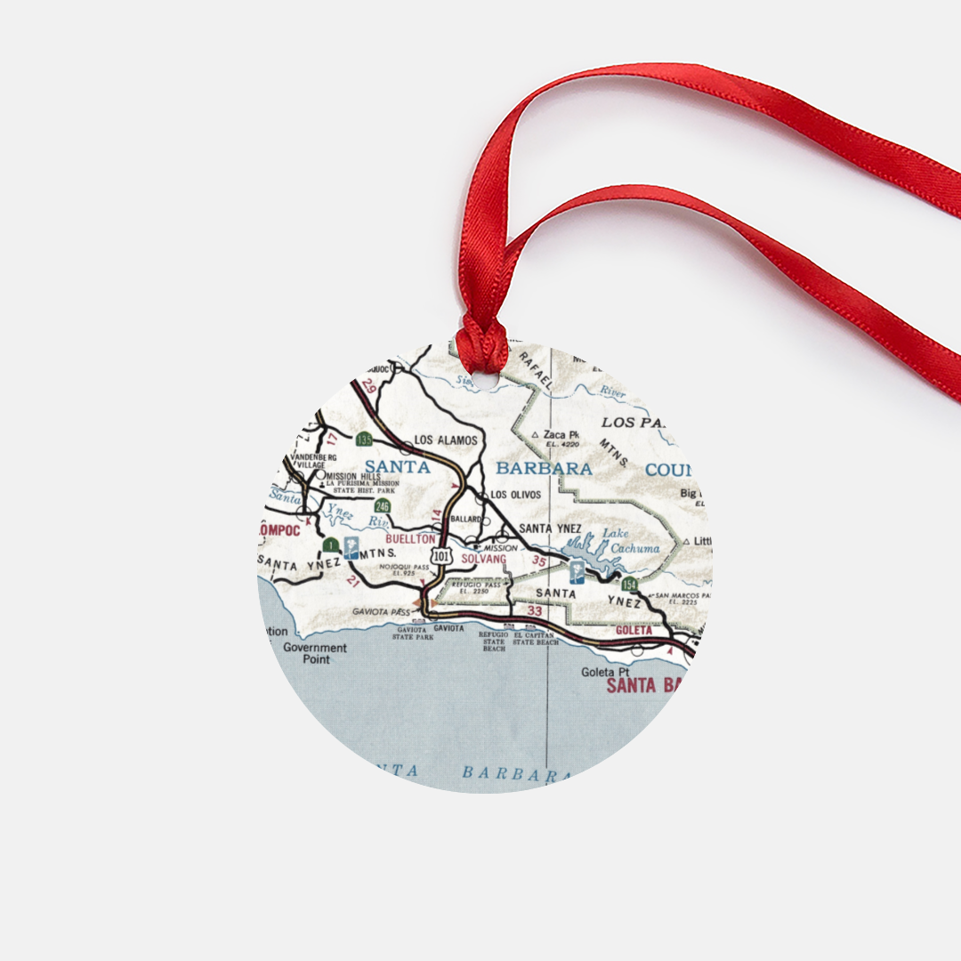 Solvang California Vintage Map Ornament