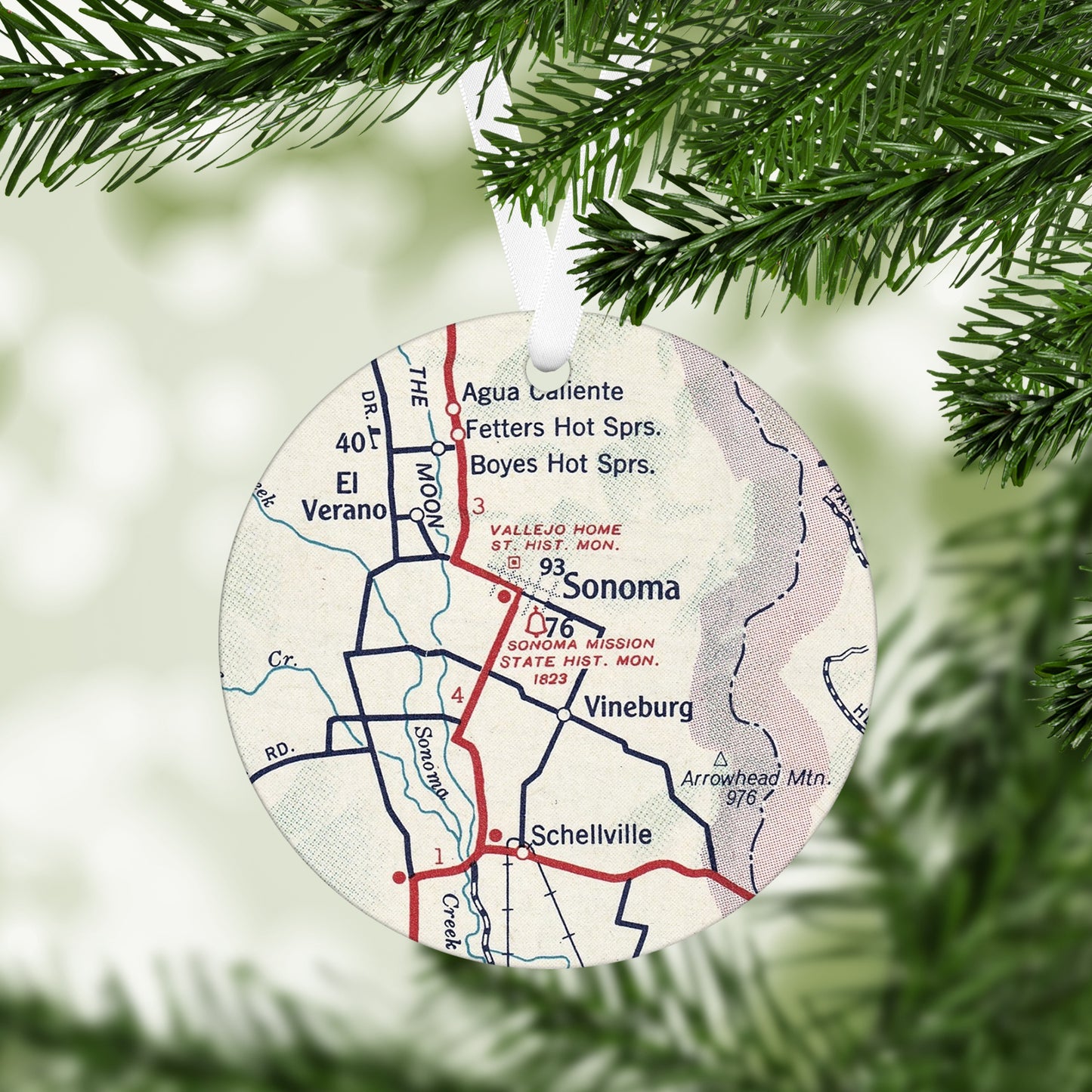 Sonoma California Vintage Map Ornament
