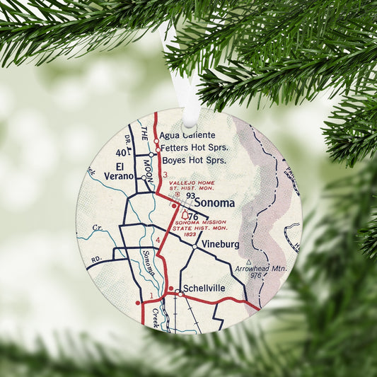 Sonoma California Vintage Map Ornament