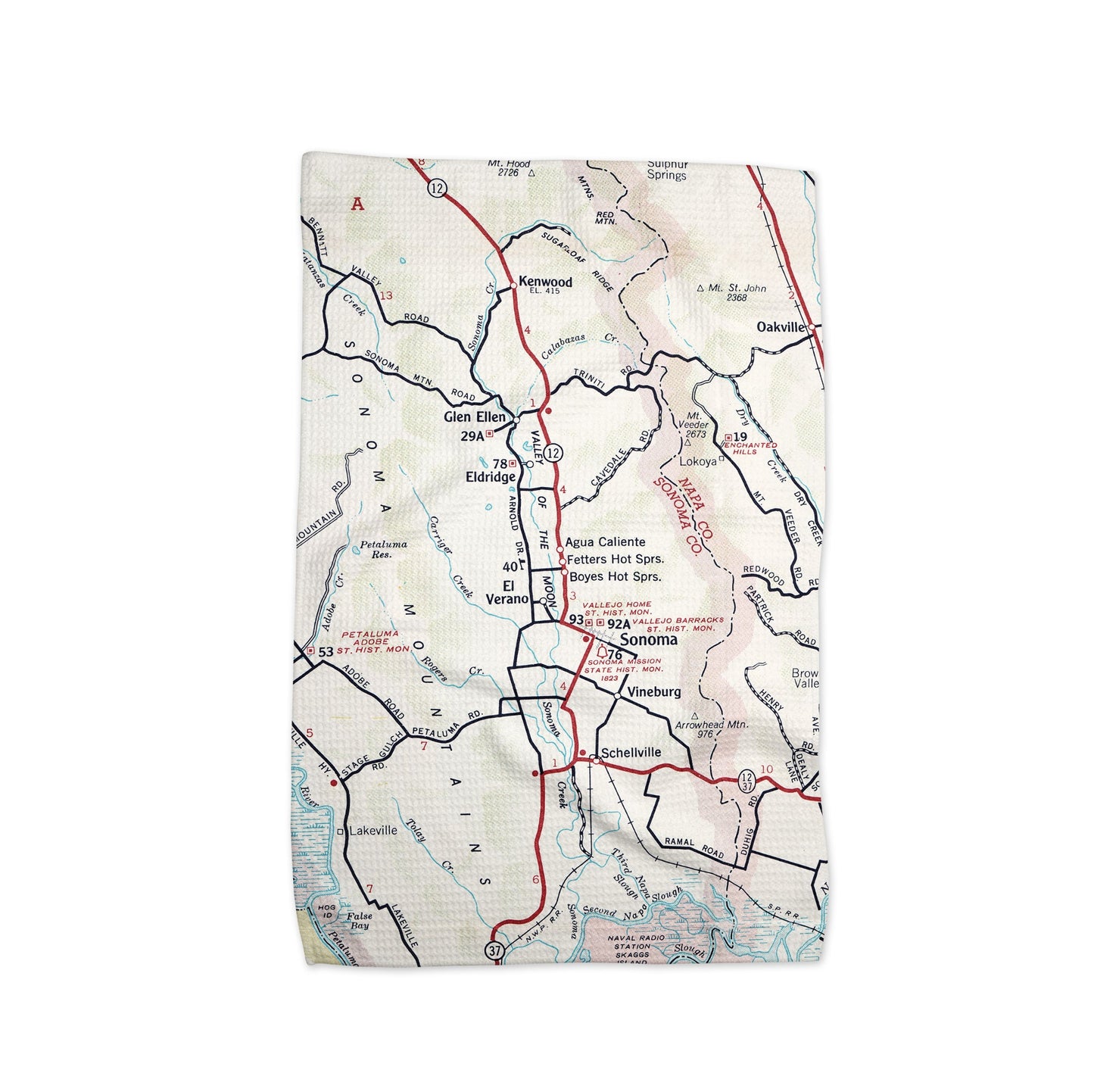 Sonoma Valley California Map Tea Towel | Waffle-Weave Kitchen Towel Gift