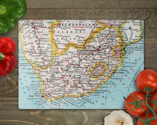 South Africa Vintage Map Glass Cutting Board