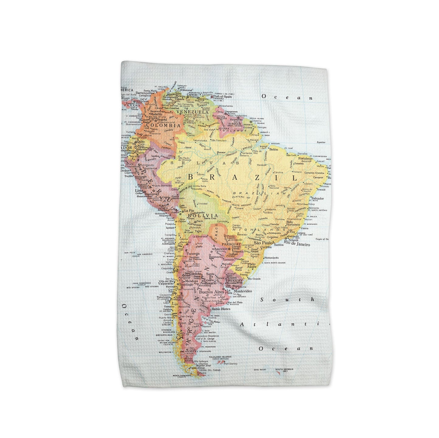 South America Map Tea Towel | Waffle-Weave Kitchen Towel Gift