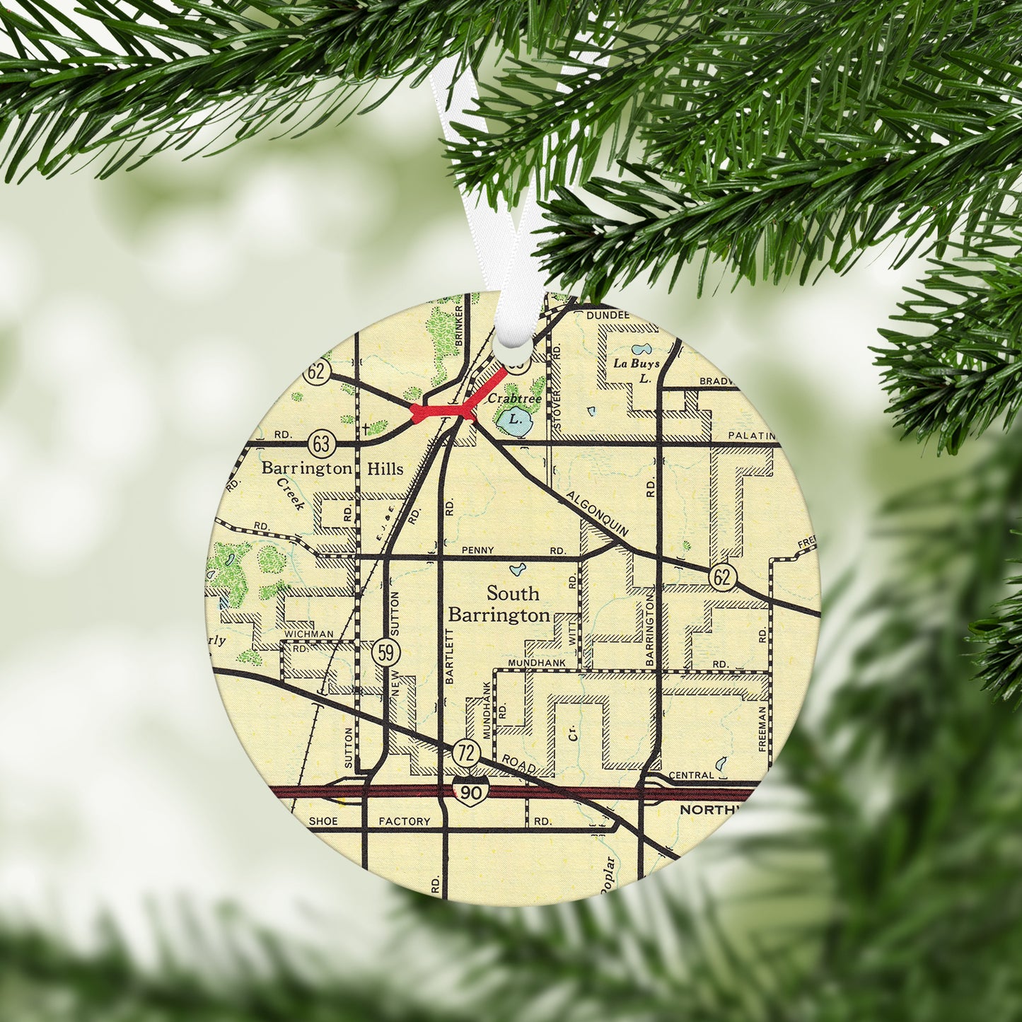 South Barrington Illinois Vintage Map Ornament