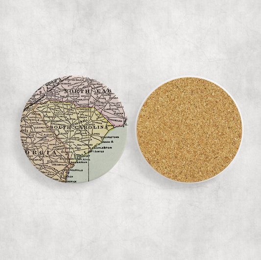 South Carolina Map Coasters | Set of 4 Vintage South Carolina Drink Coasters | Travel-Inspired Home Decor