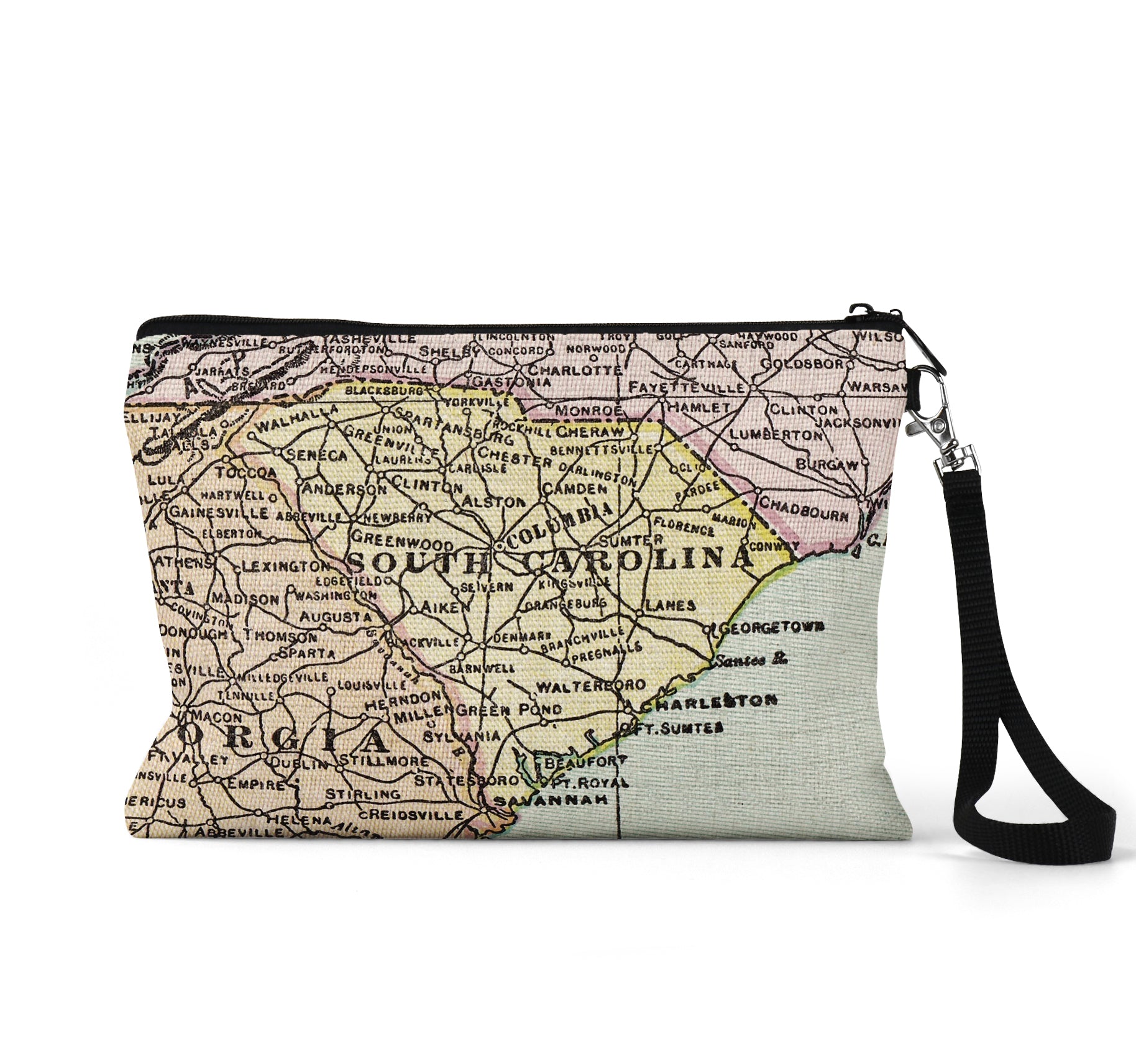South Carolina map wristlet travel pouch