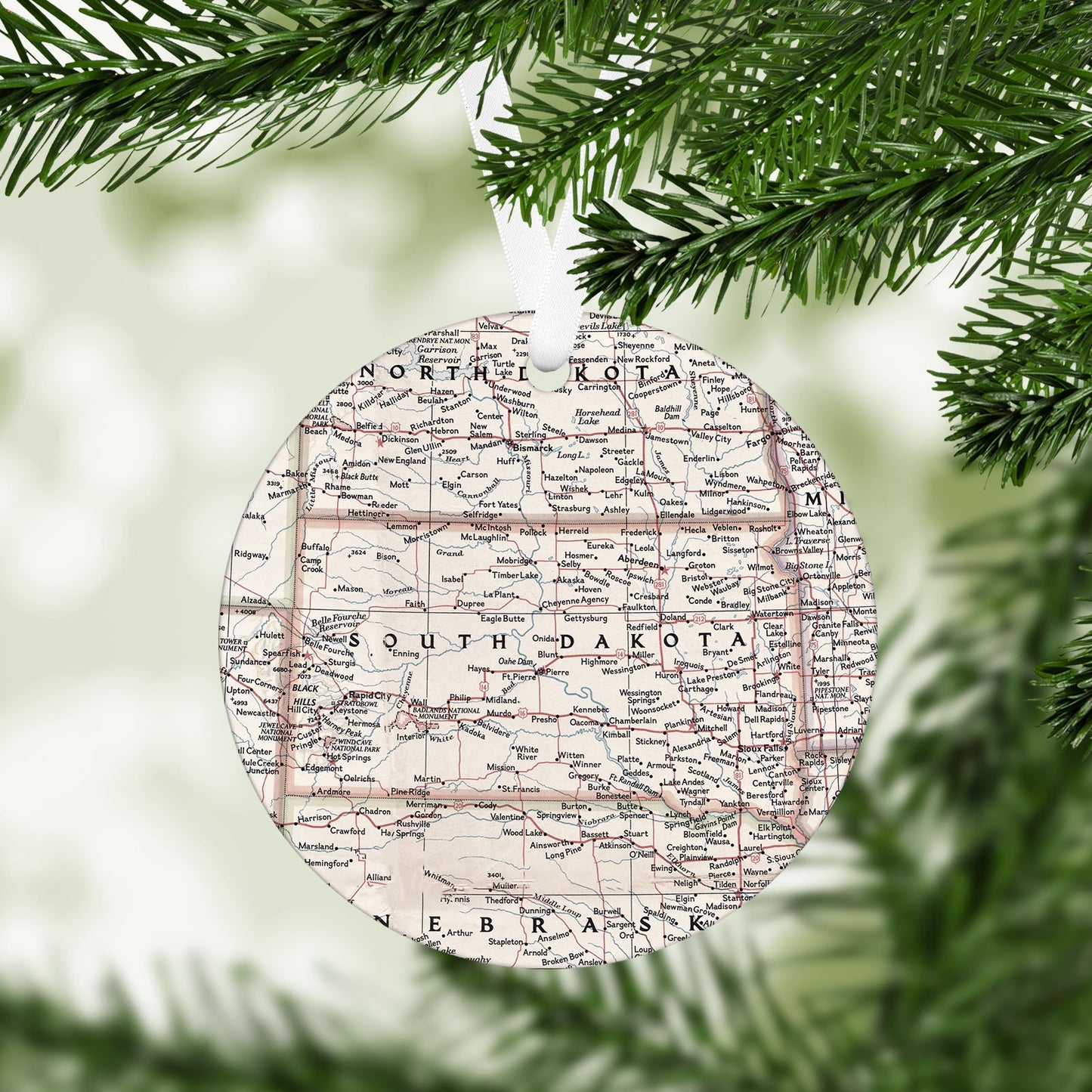 South Dakota Vintage Map Ornament