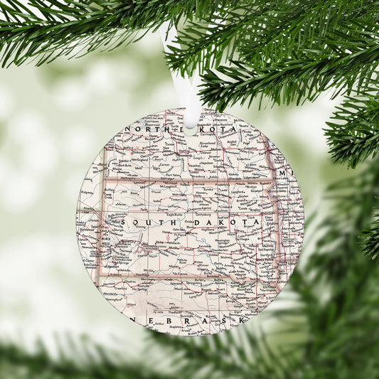 South Dakota Vintage Map Ornament