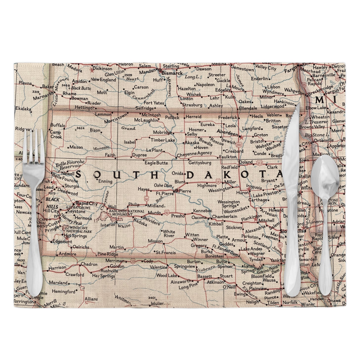 South Dakota Vintage Map Placemats Set of 4