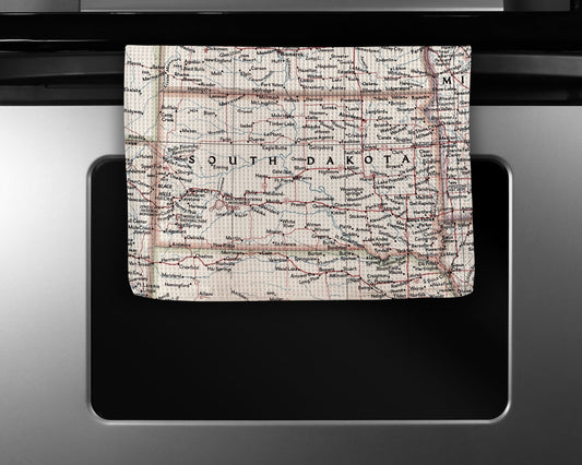 South Dakota Map Tea Towel | Waffle-Weave Kitchen Towel Gift