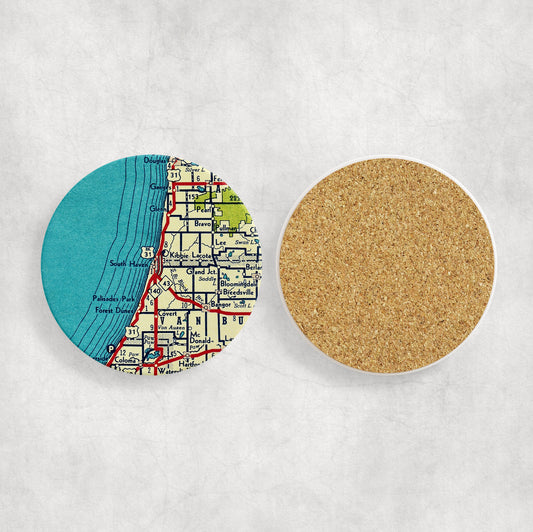 South Haven Michigan Map Coasters | Set of 4 Vintage South Haven Michigan Drink Coasters | Travel-Inspired Home Decor