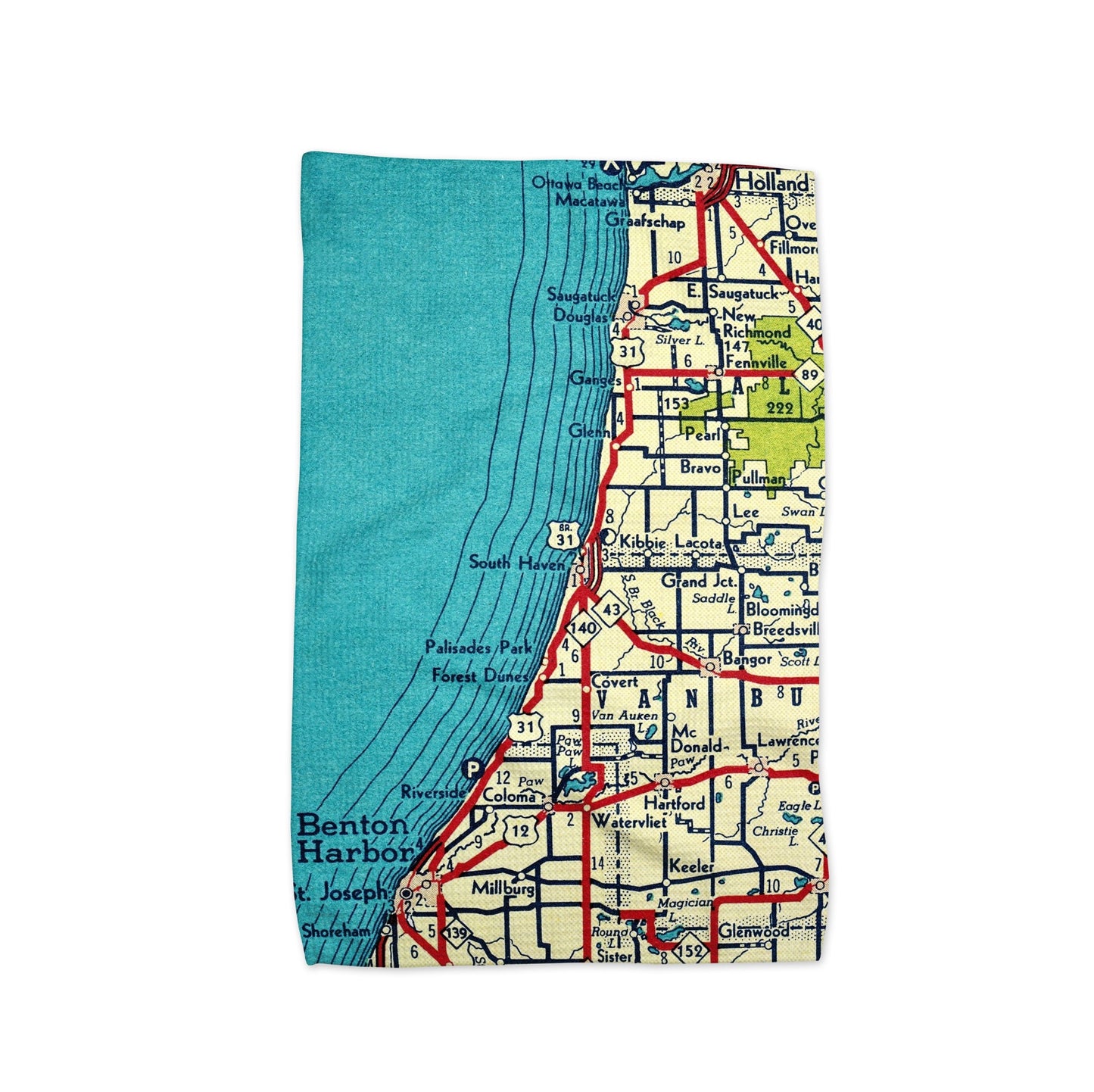 South Haven Michigan Map Tea Towel | Waffle-Weave Kitchen Towel Gift