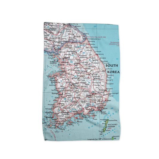 South Korea Map Tea Towel | Waffle-Weave Kitchen Towel Gift