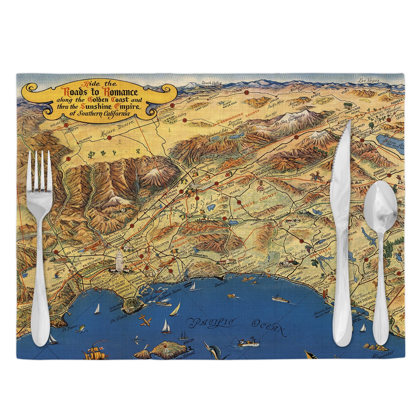 Southern California Vintage Map Placemats Set of 4