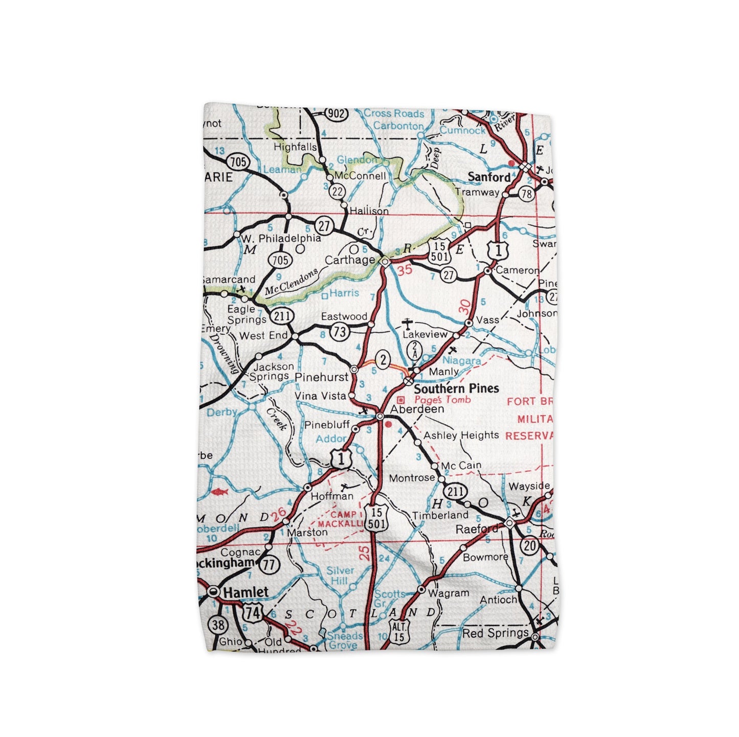 Southern Pines North Carolina Map Tea Towel | Waffle-Weave Kitchen Towel Gift