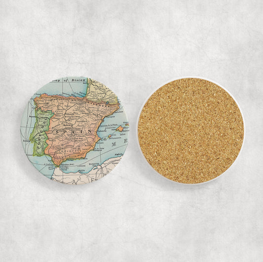 Spain Map Coasters | Set of 4 Vintage Spain Drink Coasters | Travel-Inspired Home Decor