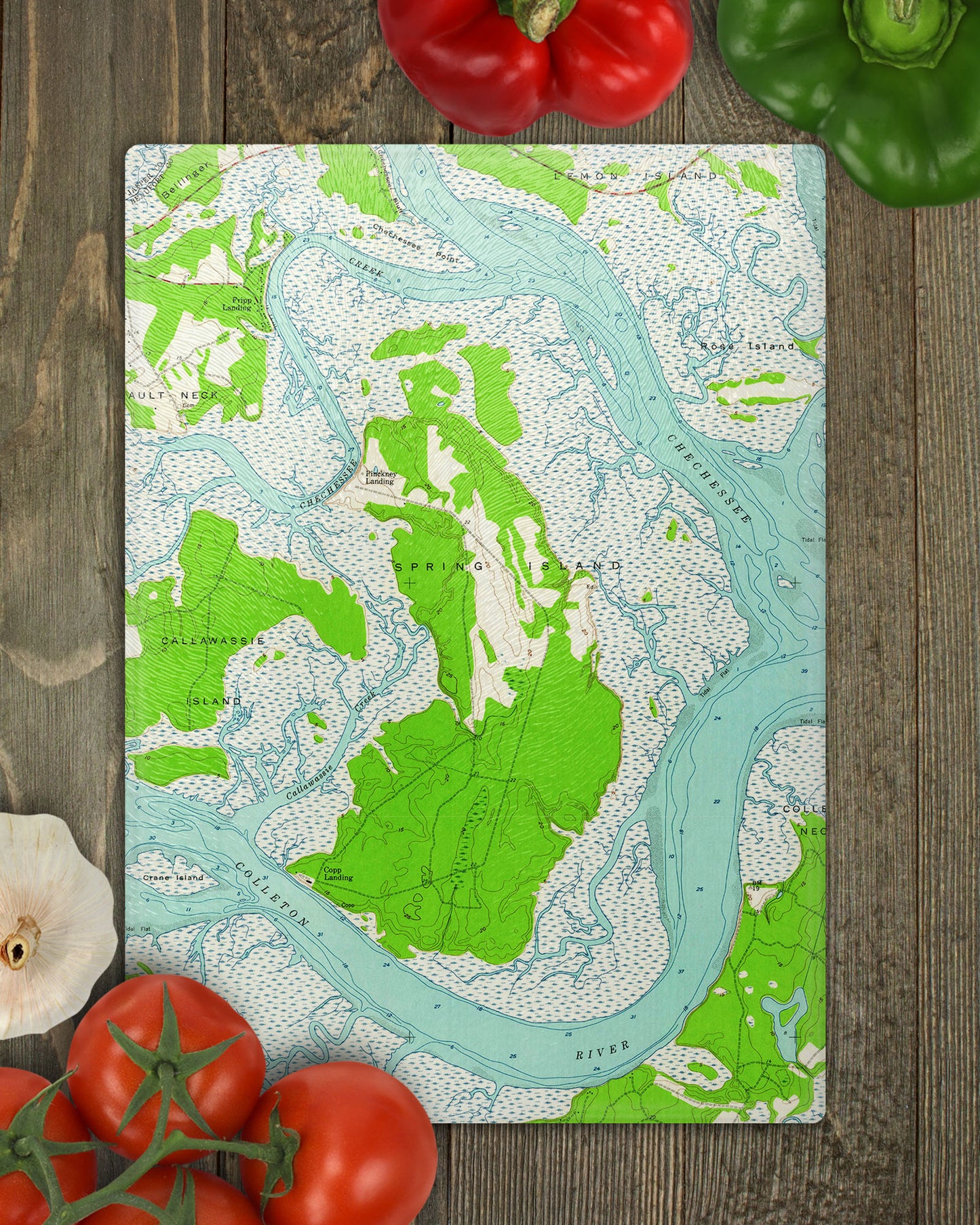 Spring Island South Carolina Vintage Map Glass Cutting Board