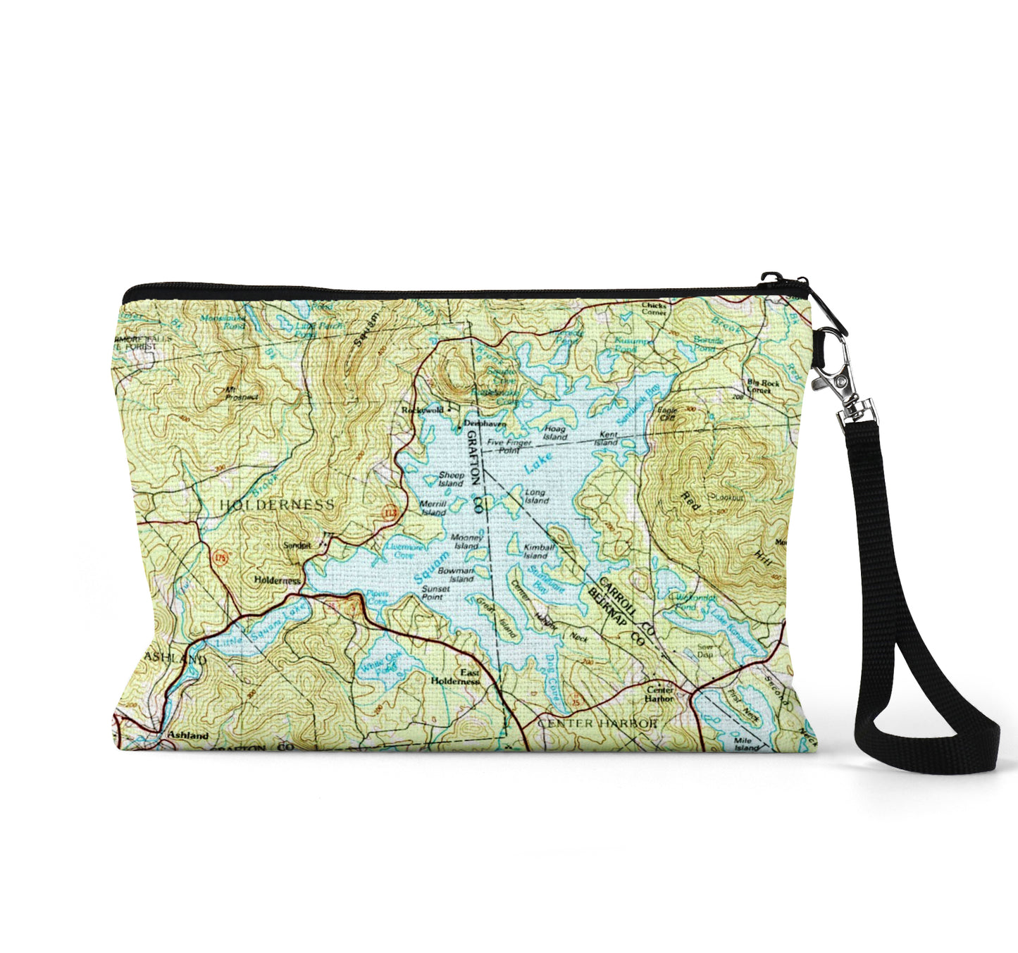 Squam Lake New Hampshire map wristlet travel pouch