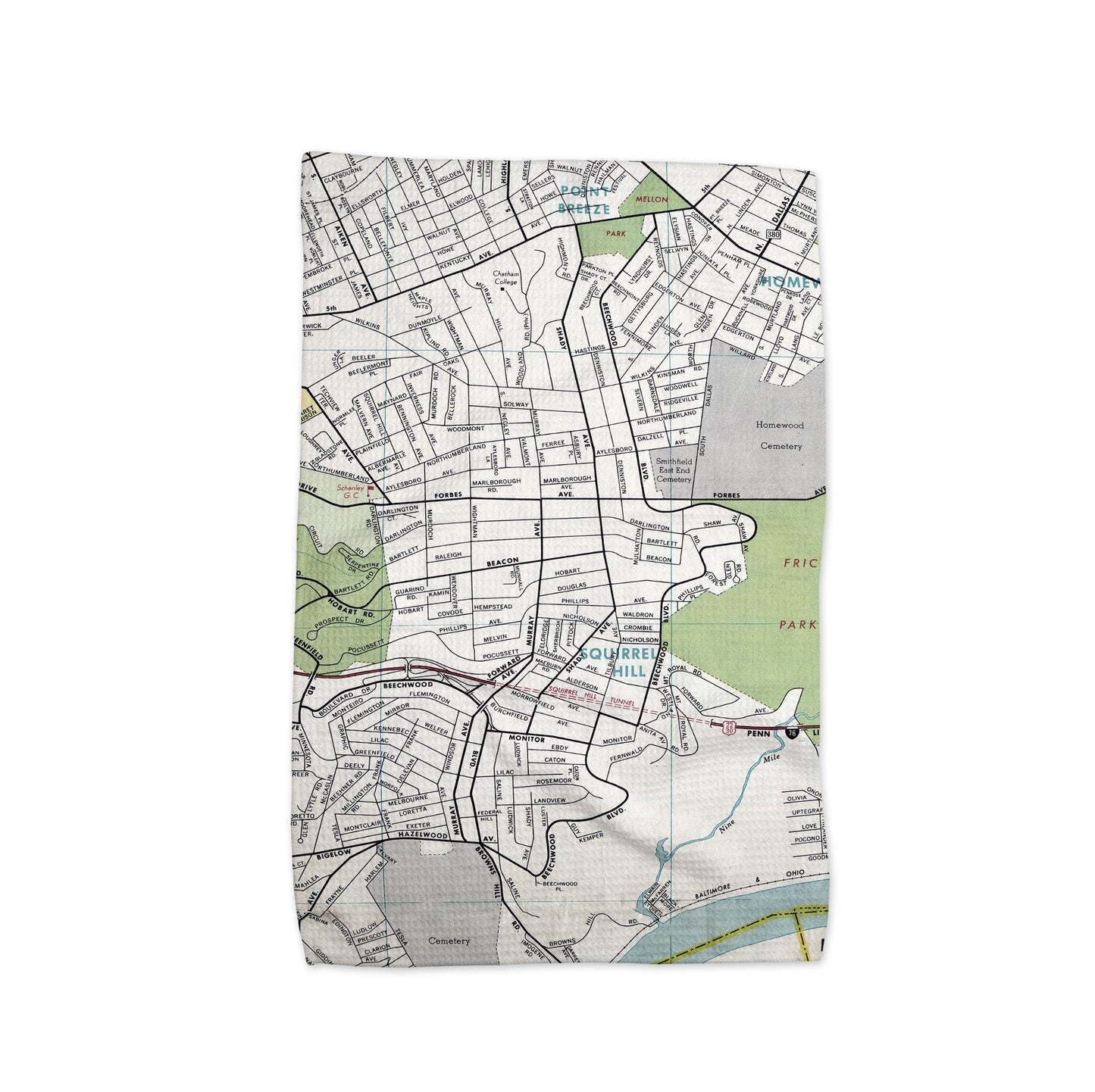 Squirrel Hill Pittsburgh Pennsylvania Map Tea Towel | Waffle-Weave Kitchen Towel Gift