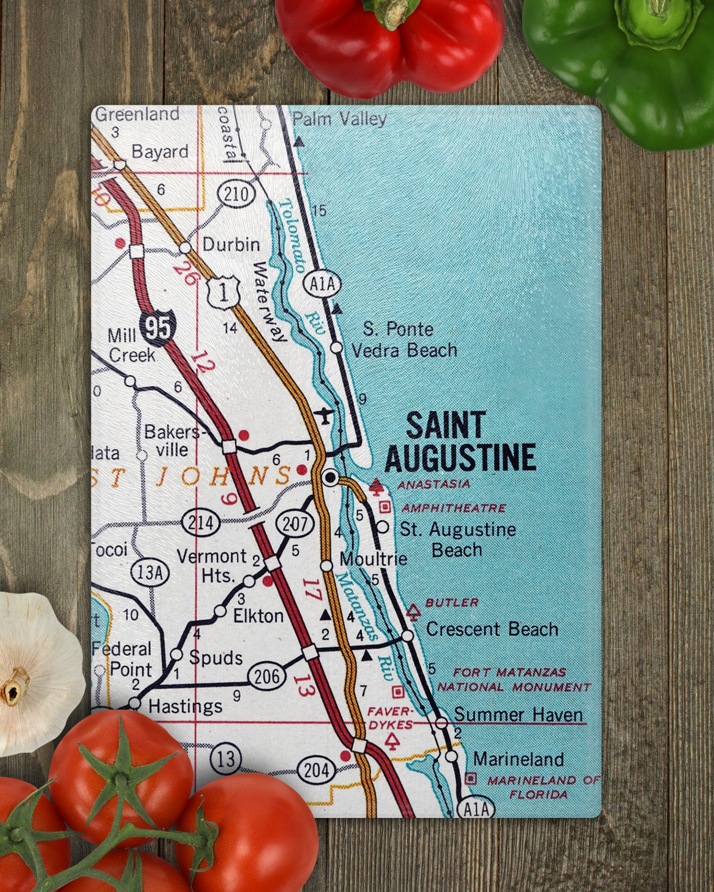 St Augustine Florida Vintage Map Glass Cutting Board
