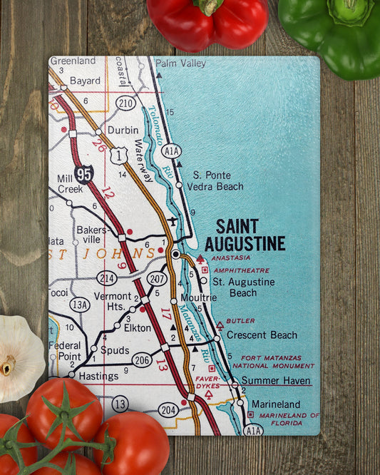 St Augustine Florida Vintage Map Glass Cutting Board